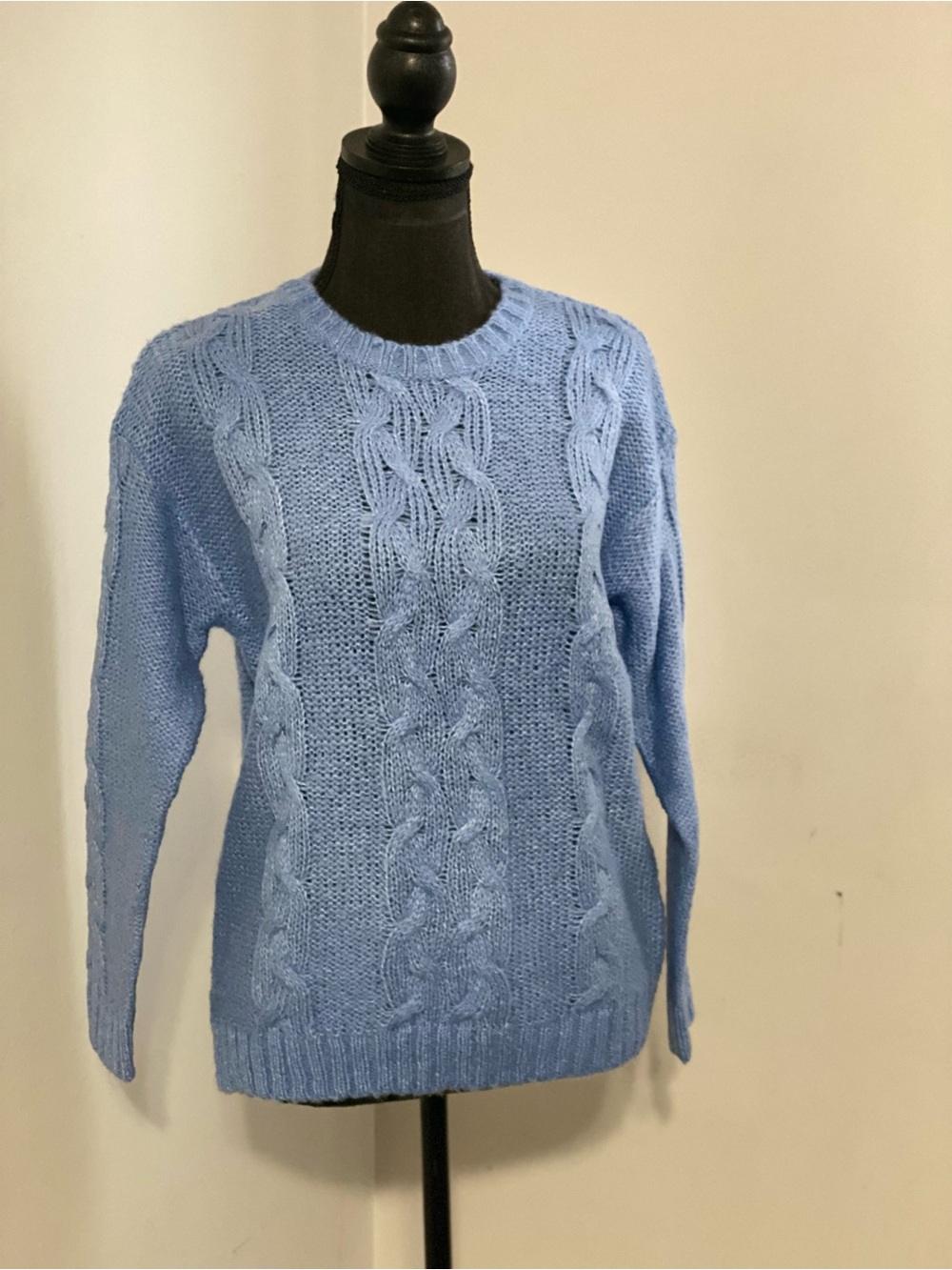 Ashley By 26 International Baby Blue Cable Knit Crewneck Sweater